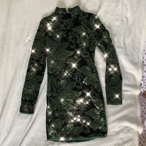 GREEN SEQUIN AND SATIN DRESS